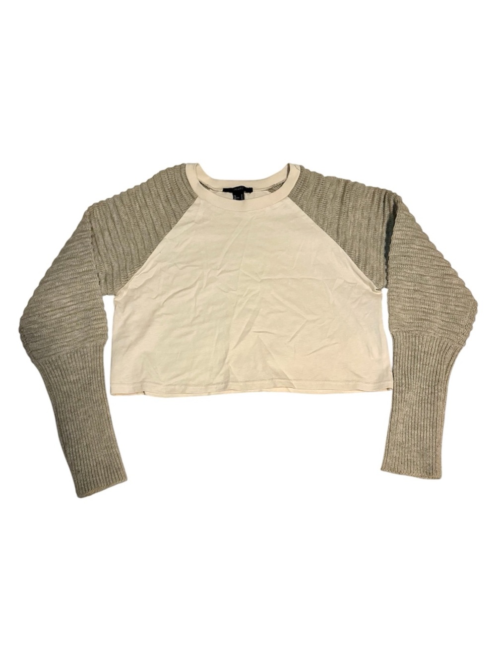 Forever 21 Cream Long Sleeve Shirt Top Crop Small